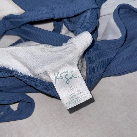 Kona Sol Blue Ribbed Bodysuit One Piece Size Small - Picture 7 of 11